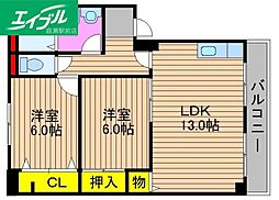 ウィンベルあかね 2LDKの間取図画像