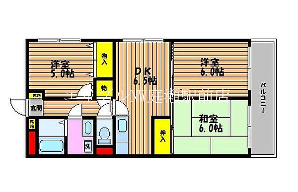 カーサ21 ｜岡山県岡山市北区西長瀬(賃貸マンション3DK・3階・54.65㎡)の写真 その2