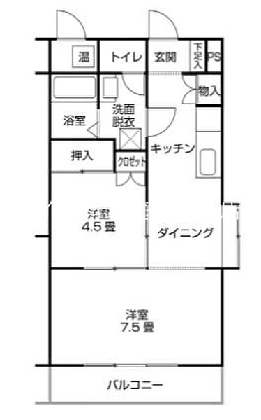 サニーハイツ78 ｜岡山県倉敷市中庄(賃貸マンション2DK・2階・49.65㎡)の写真 その2