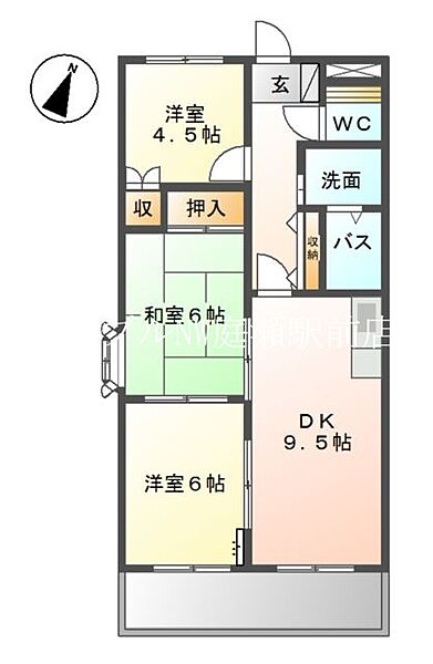 カスティージョ　I ｜岡山県岡山市北区今保(賃貸マンション3DK・1階・58.32㎡)の写真 その2