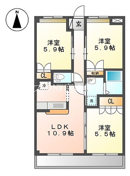 コンフィデンスIII ｜岡山県岡山市北区今保(賃貸アパート3LDK・1階・61.11㎡)の写真 その2