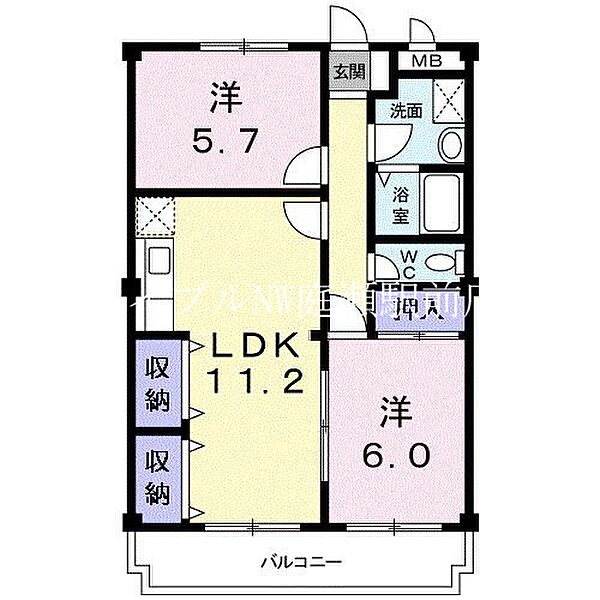 ニューマリッチモリヤスＡ ｜岡山県岡山市北区東花尻(賃貸マンション2LDK・2階・56.07㎡)の写真 その2