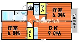 ECO-レジデンスモア　Ｃ棟 2階2DKの間取り