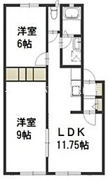 ベルリード平野Ａ 1階2LDKの間取り