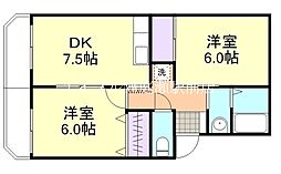 ハイコートジェム 1階2DKの間取り
