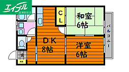 コーポ田中 2DKの間取図画像