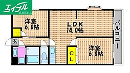 ブールヴァール陵南 2階2LDKの間取り