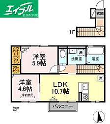 PRUNE 2階2LDKの間取り