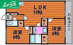 ピュアライフ津高 2階2LDKの間取り