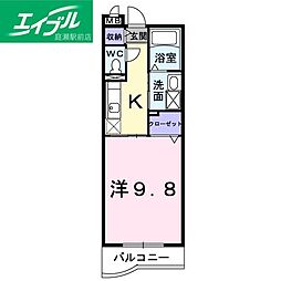 グランパス吉備 2階1Kの間取り