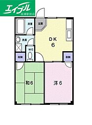 ホワイトピア難波 2階2DKの間取り