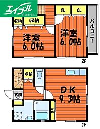 othello伍番館 1階2DKの間取り