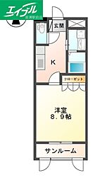 コンテンポラリースクエア 1Kの間取図画像