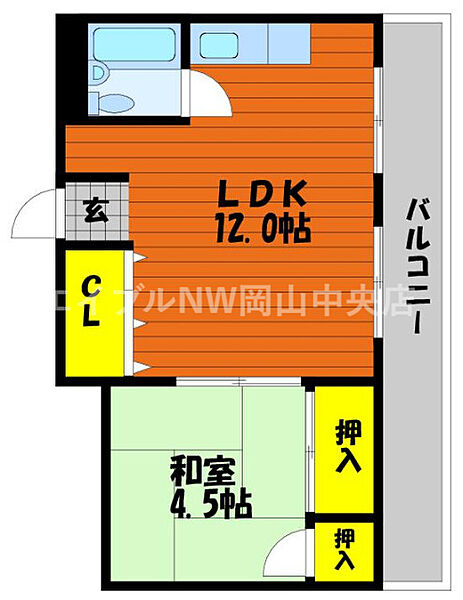 メゾン富士岡山 ｜岡山県岡山市北区幸町(賃貸マンション1LDK・5階・33.00㎡)の写真 その2