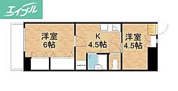 センチュリーふなばし 6階2Kの間取り
