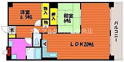グレースガーデン岡山 6階2LDKの間取り
