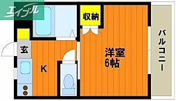 リトルハイム旭55号館 2階1Kの間取り