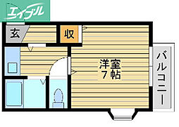 コスモクイーン鹿田 2階1Kの間取り