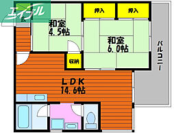メゾン・ド岡文舘 2LDKの間取図画像