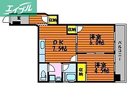 第3国際コーポ 5階2DKの間取り