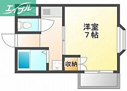 コスモクィーン鹿田 3階1Kの間取り