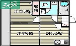 メゾン奥田本町 2階2DKの間取り