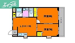 岸本第2マンション 2LDKの間取図画像