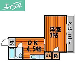 エバーグリーン磨屋町 1DKの間取図画像