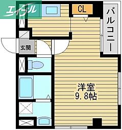 エディフィシオ横内 1Kの間取図画像