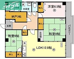 フラット新屋敷 3LDKの間取図画像