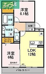 グランドソレイユC 2LDKの間取図画像