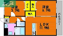 スカイパレス大安寺 2LDKの間取図画像