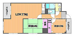 JR宇野線 大元駅 徒歩13分の賃貸マンション 6階2LDKの間取り