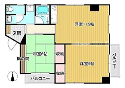 旭日ハウス 3階2LDKの間取り