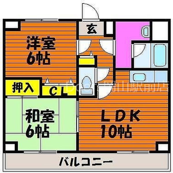 岡山県岡山市中区国富(賃貸マンション2LDK・3階・50.00㎡)の写真 その2
