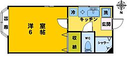 ベルゼ A-3 2階1Kの間取り