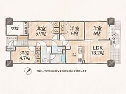 オークヒルズ香里六番館 4LDKの間取図画像