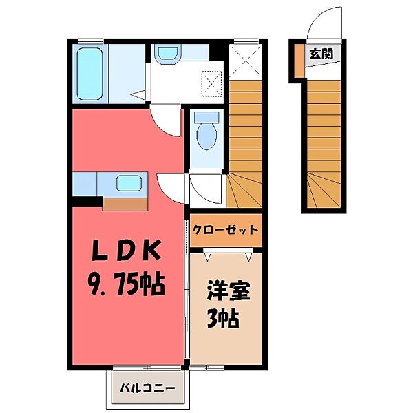 エトワール K ｜栃木県小山市神鳥谷4丁目(賃貸アパート1LDK・2階・36.30㎡)の写真 その2