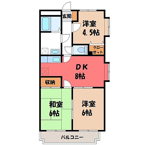 宮の杜 ｜栃木県栃木市平柳町1丁目(賃貸マンション3DK・2階・60.13㎡)の写真 その2