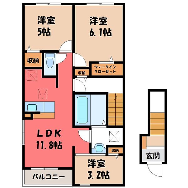 フラワールピナス ｜栃木県小山市大字間々田(賃貸アパート2LDK・2階・62.11㎡)の写真 その2