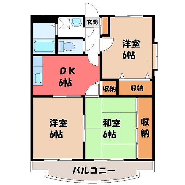 ユーミーサフラン ｜栃木県栃木市平柳町3丁目(賃貸マンション3DK・2階・56.45㎡)の写真 その2