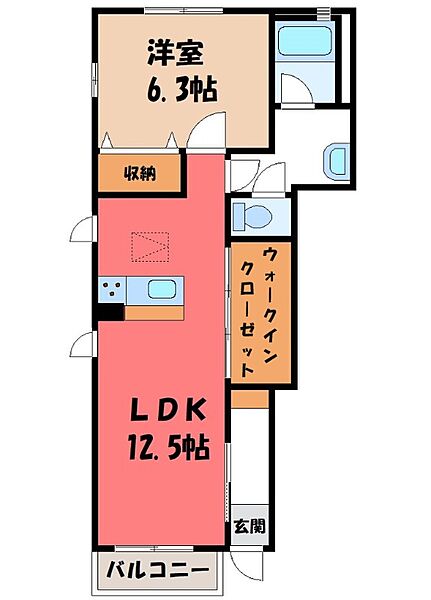 KOGA-KEYAKI ALLEYCLE D ｜茨城県古河市けやき平1丁目(賃貸アパート1LDK・1階・47.25㎡)の写真 その2