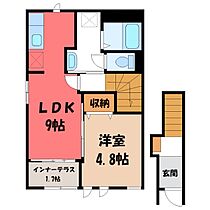 栃木県小山市城西1丁目（賃貸アパート1LDK・2階・42.23㎡） その2