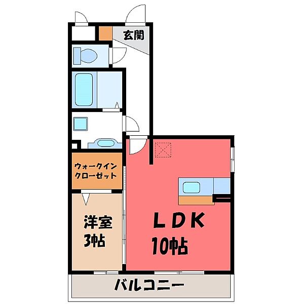 ロイヤルパルク B ｜茨城県結城市大字結城(賃貸アパート1LDK・3階・35.35㎡)の写真 その2