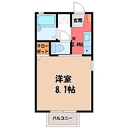 JR東北新幹線 小山駅 バス5分 神谷鳥六丁目下車 徒歩5分の賃貸アパート 1階1Kの間取り