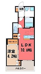 JR東北本線 間々田駅 3.3kmの賃貸アパート 1階1LDKの間取り