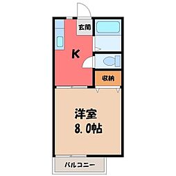 JR水戸線 結城駅 徒歩4分の賃貸アパート 1階1Kの間取り