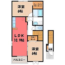 関東鉄道常総線 大田郷駅 徒歩18分の賃貸アパート 2階2LDKの間取り