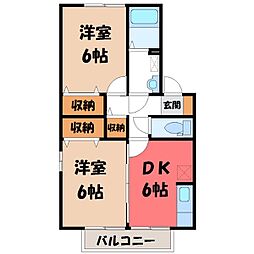 JR東北本線 小山駅 3.2kmの賃貸アパート 1階2DKの間取り