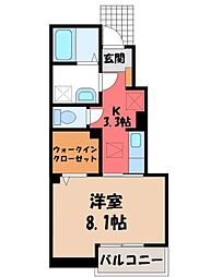 JR水戸線 結城駅 徒歩12分の賃貸アパート 1階1Kの間取り
